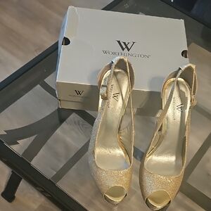 Worthington Shimmering Gold Peep-Toe Heels